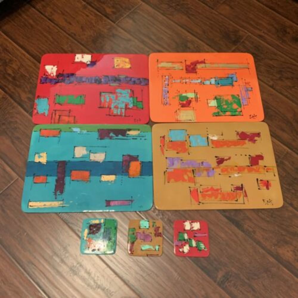 Kya Vintage 80s 90s Placemats Wood Cork